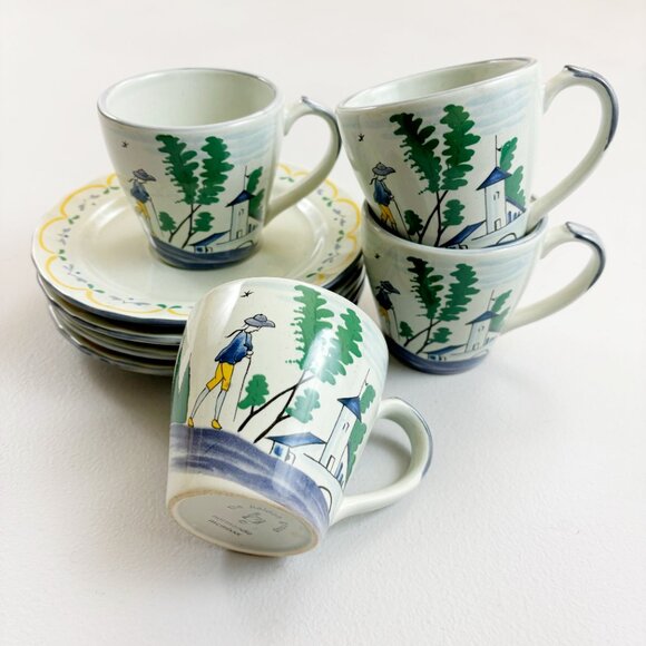 THE HALDON GROUP Normandie Cup & Saucer Set Of 4 VTG 1980 Walking Cottage Scene - Picture 2 of 16